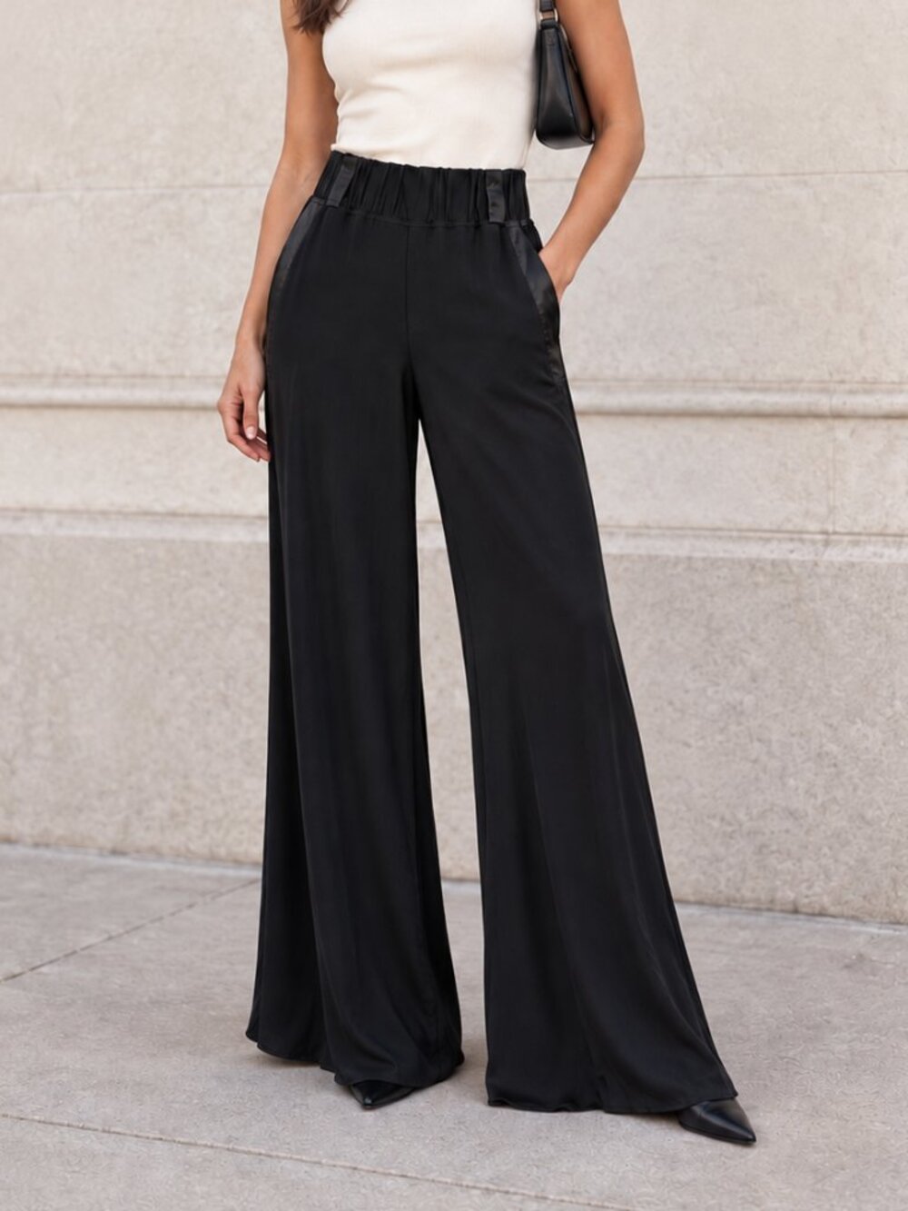 Vintage Marciano Silk Pants Black Wide Leg Y2K Palazzo Medium Long Tall Inseam